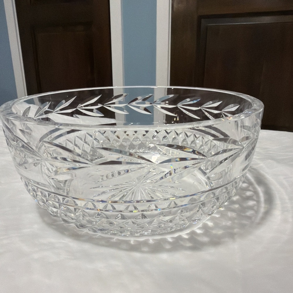 Vintage Waterford Crystal Bowl Diamond and Leaf Cut Glass Centerpiece Ireland
